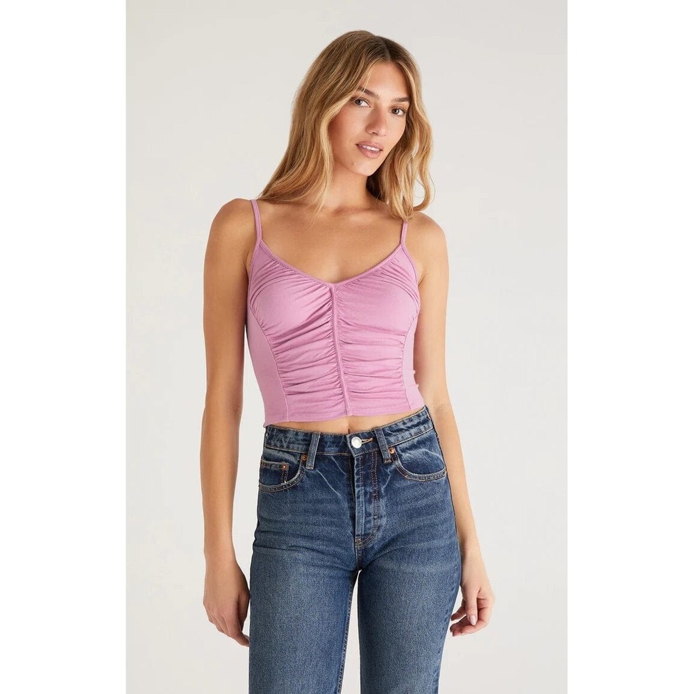 Z Supply Nora Ruched Tank Top Size Small in Dust Orchid Cropped Fitted Cute NWT